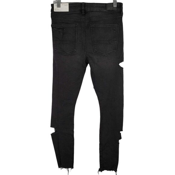American Eagle Jeggings Women Size 6 Short 6P Black Distressed Super Hi-Rise New - Picture 3 of 15